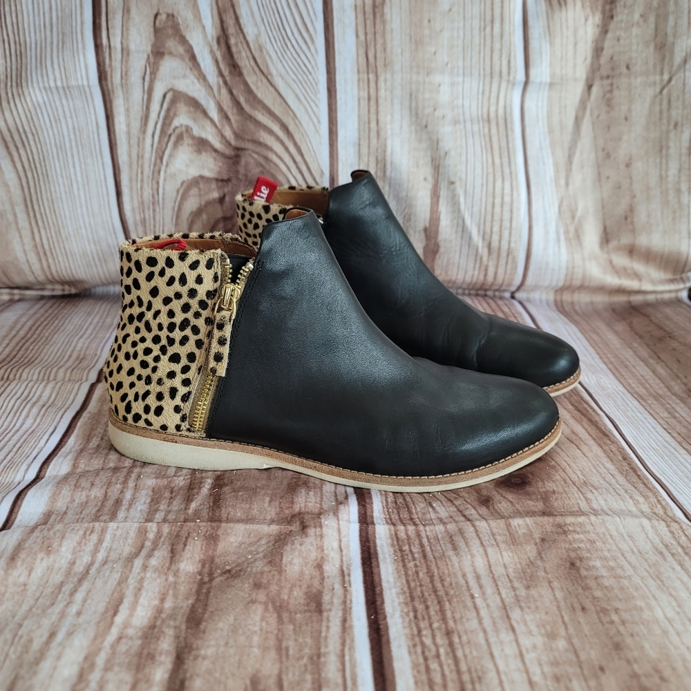Rollie Australia Side Zip Ankle Boot Black Cheetah size 38